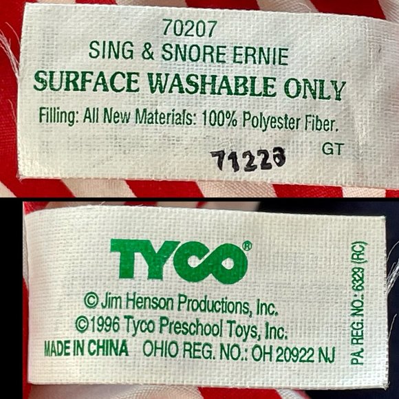 ⭐️HP⭐️VTG▪️SESAME STREET▪️1996 WORKING 'Sing & Snore' Ernie Animated Plush Doll - Picture 8 of 9